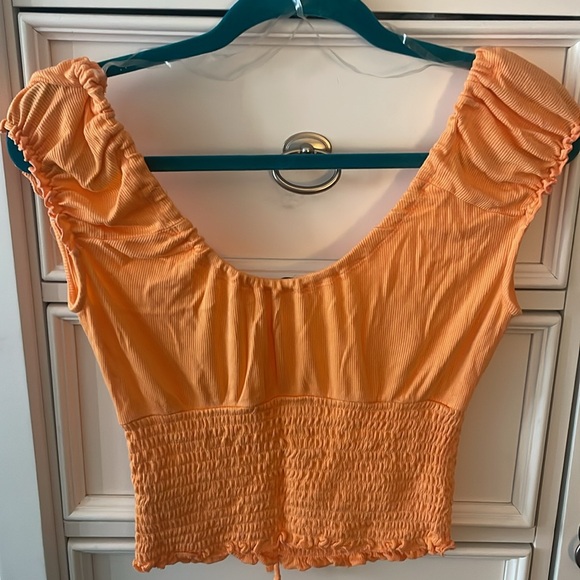 Bar III Tangerine Smocked Blouse - Picture 3 of 4